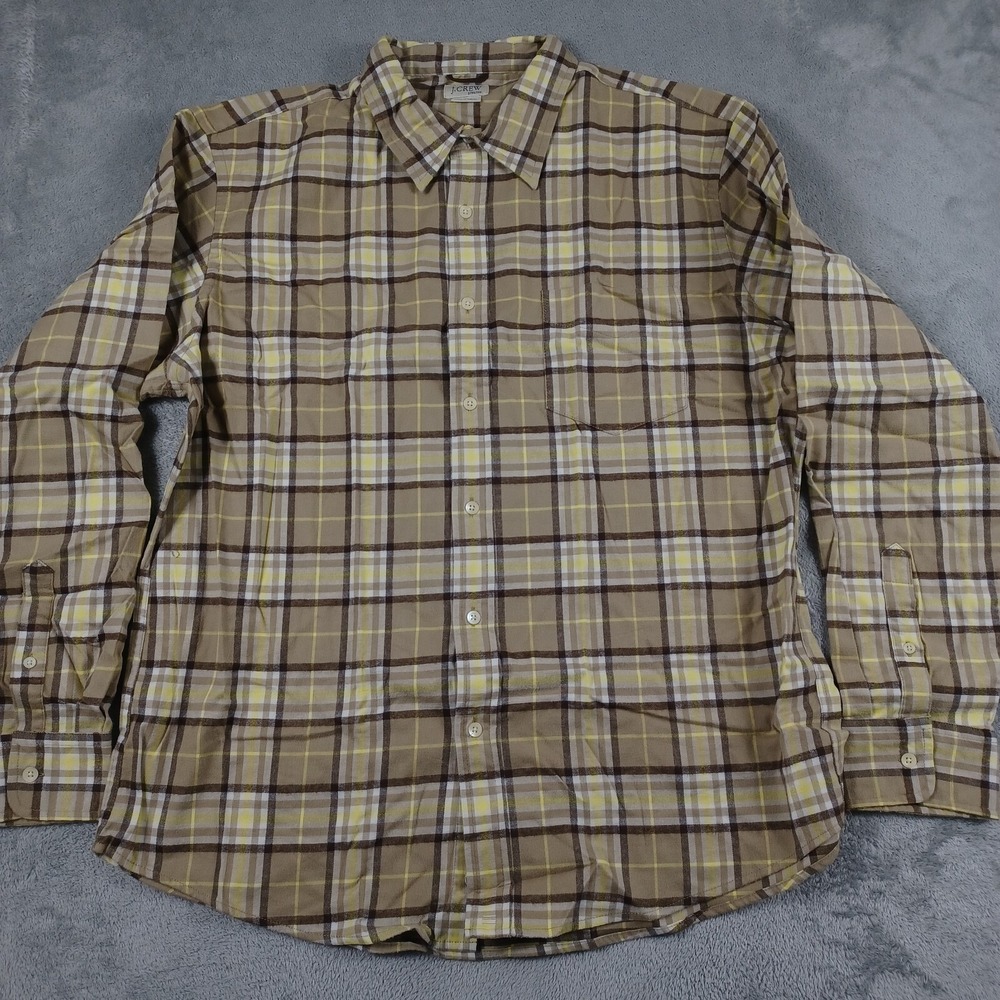 J Crew‎ Shirt Mens XL Brown Plaid FLannel PReppy Button Up Cotton Blend